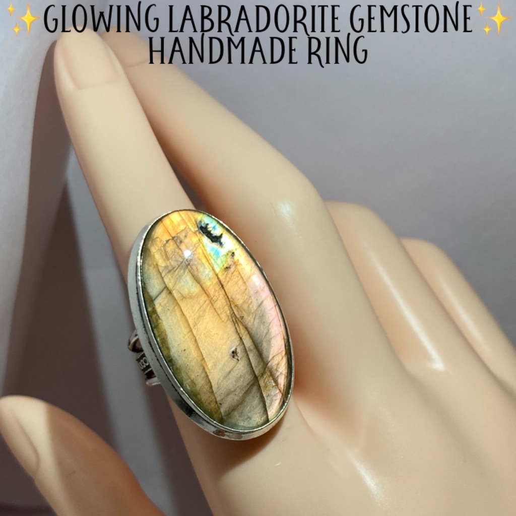 Mystical Natural Labradorite Gemstone Handmade Ring 55$